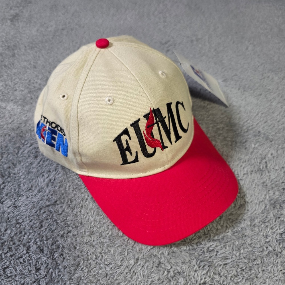 Pacific Headwear Mens OSFA Baseball Cap Cream Red EUMC Russell Methodist Men